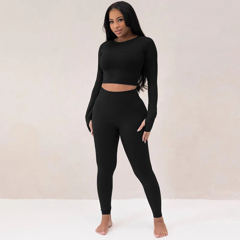 Conjunto Casual Canelado de 2 Peças para Mulheres Verão Lounge Wear Top Manga Curta + Legging Elástica