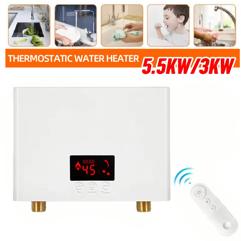 5500W/3000W Instant Water Heater Wall-Mounted Electric Water Heaters for Bathroom Hot Water Shower and Home Kitchen Heating 220V