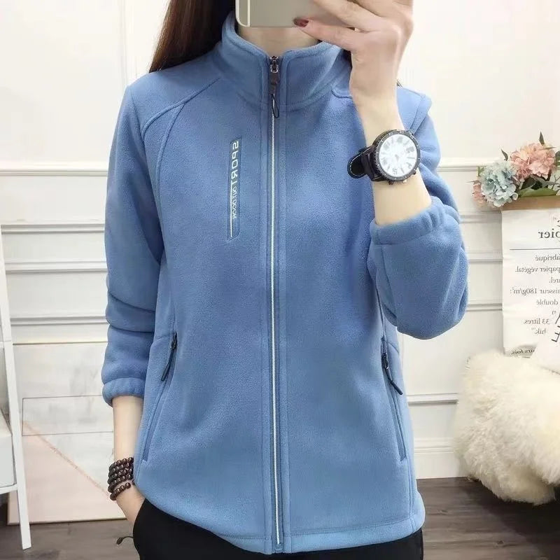 Jaqueta Feminina de Outono Inverno de Lã Grossa para Esportes ao Ar Livre Gola Alta Cardigã de Moletom Suave Pelúcia Quente