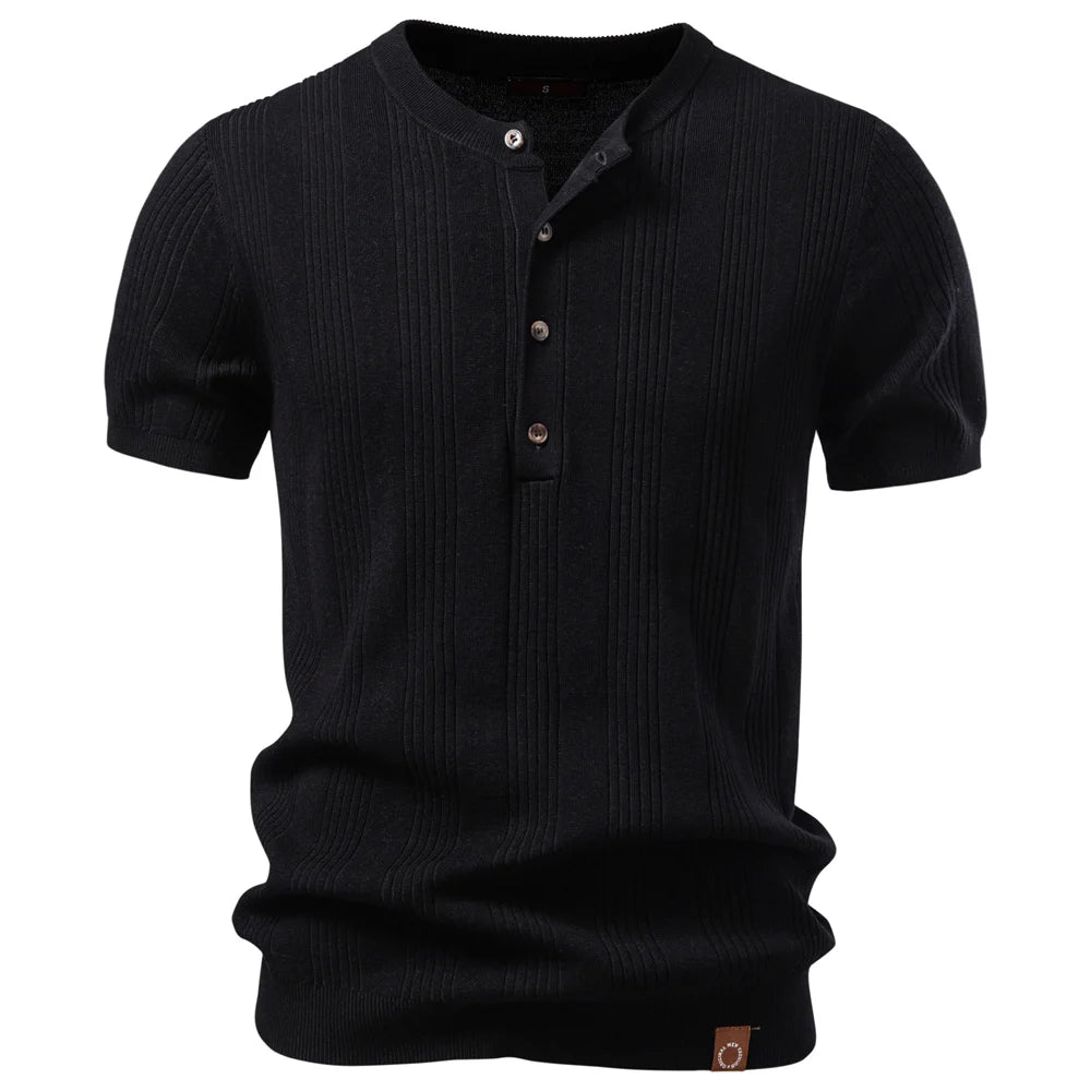 AIOPESON Nova Camiseta Henley Masculina Macia Respirável Manga Curta Casual Uso Diário Leve Top de Verão para Homens
