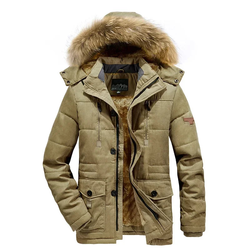 Jaqueta Masculina Parka Sólida Casaco Masculino Tamanho Grande Roupa Parka Externa Jaqueta Masculina de Inverno Mais Veludo Grosso Quente Multi Bolsos
