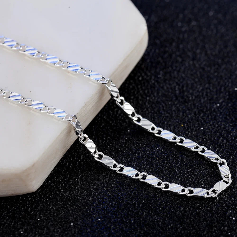 Luxuoso Colar de Corrente Chata 2MM de Prata Esterlina 925 Elegante para Clavícula Masculino e Feminino Acessórios de Casamento Festa Joias Finas Presentes