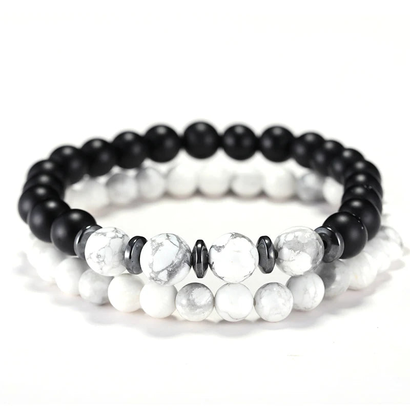 Noter 5 Colors Men Bracelet Set 2Pcs/Pair Tiger Eyes Howlite Stone Strand Braclet Positive Energy Healing Braslet Pulsera Homme