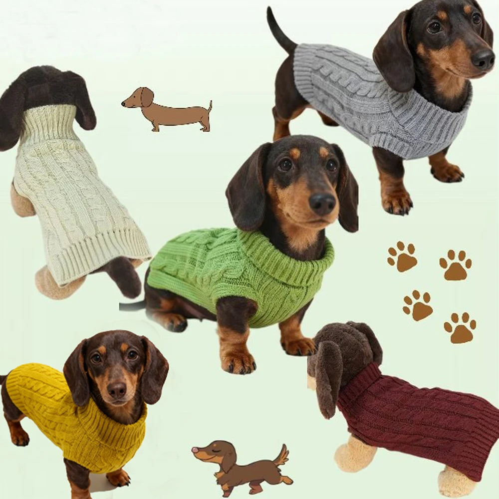 Colete Suéter de Tricô Quente de Inverno com 2 Pernas para Cães Salsicha Colete Sem Mangas de Cor Sólida para Cães Dachshund Casaco Macio para Dachshund Pequeno e Médio