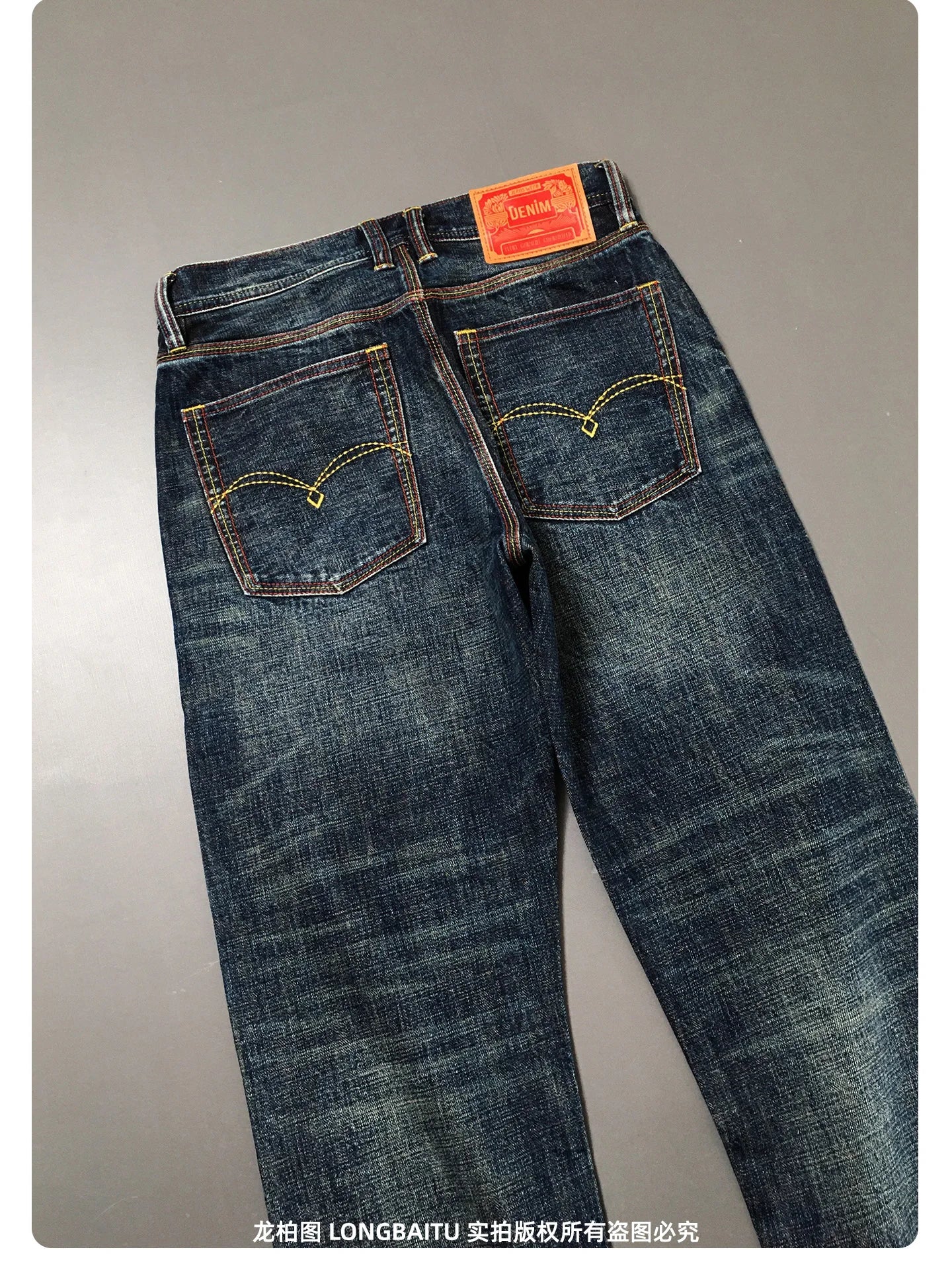 Calça Jeans Masculina American Vintage Casual Primavera Outono Solta Reta de Sarja Selvedge Amarela Lavada 100% Algodão de Alta Qualidade