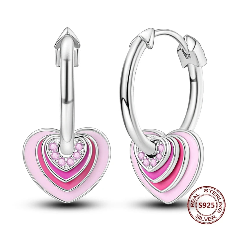 Love Heart Earrings 925 Sterling Silver Original Shining Zircon Heart Hoop Earrings For Women Wedding Anniversary Jewelry Gift