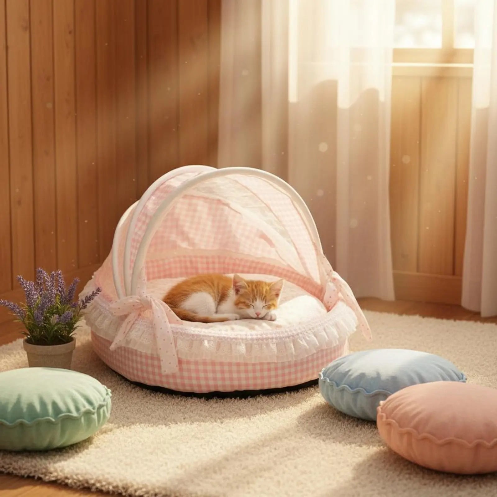 Princess Design Feline Bed Breathable Semi Enclosed Pet Bed Cradle Pet Nest Soft Sturdy Construction for Cats