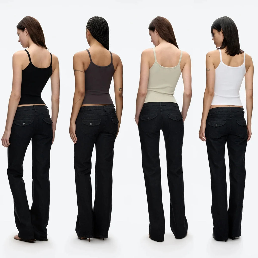 Regata Básica U Neck com Alças Finas Camisola Ajustada e Que Cai Bem Camisola Camada Base de Cor Sólida Blusa Canelada Slim Fit Versátil Minimalista Preto e Branco - preto P