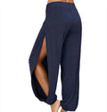 Calça Feminina Harem de Ioga com Fenda de Cintura Alta e Perna Larga Calça Legging de Academia Casual Sólida Vazada para Treino Calça para Academia e Uso Doméstico