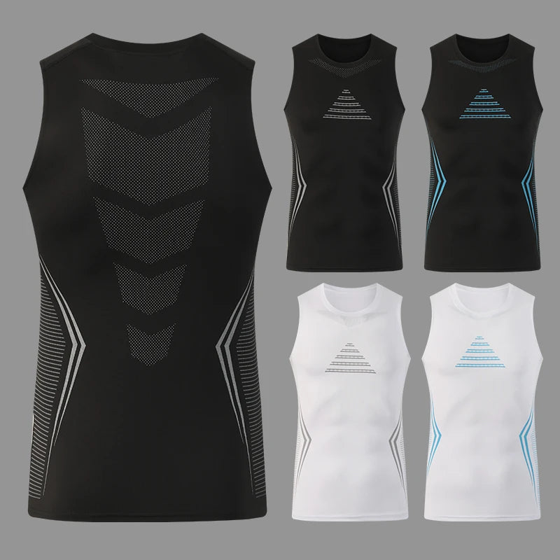 Compression Shirt Men Sleeveless Gym Clothing Dry Fit Printing Sportswear Male Fitness Bodybuilding Vest Workout Muscle Tank Top