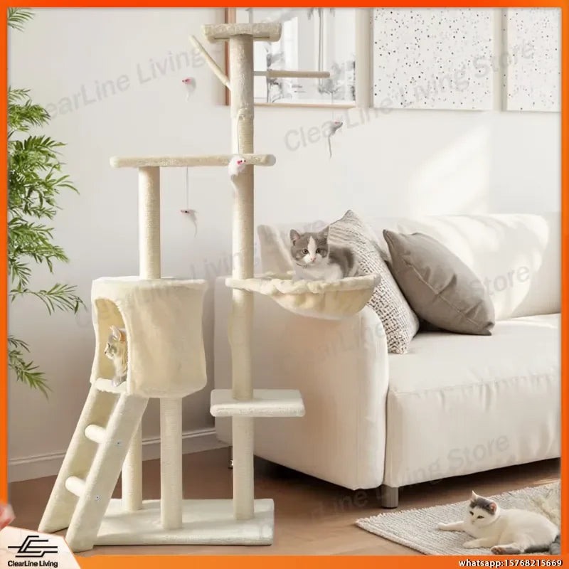 Large Multi-Tier Cat Tree with Cozy Beds Cat House Sisal Wrapped Scratching Post and Teaser Wand for Indoor Cats Small Medium