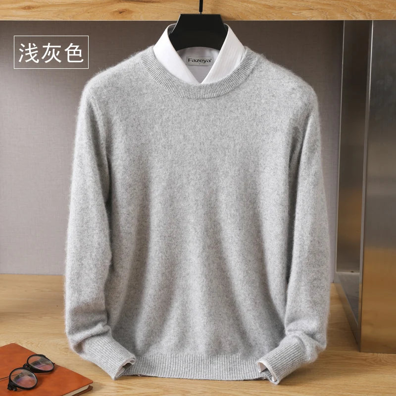 Suéter Masculino 100% Cashmere de Visom Puro, Gola Redonda, Pulôveres de Malha, Suéter Outono e Inverno Novo, Mangas Compridas, Suéteres de Alta Qualidade, Blusas de Visom