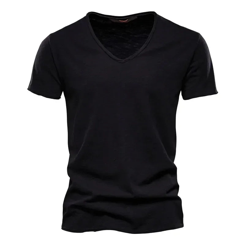 Camiseta Masculina Gola V 100% Algodão Manga Curta Slim Fit para Fitness e Moda P-5GG