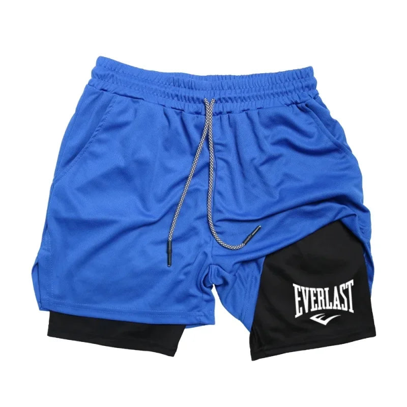 Shorts de compressão masculino EVERLAST, calça esportiva estampada, camada dupla, secagem rápida, basquete, praia, musculação, fitness