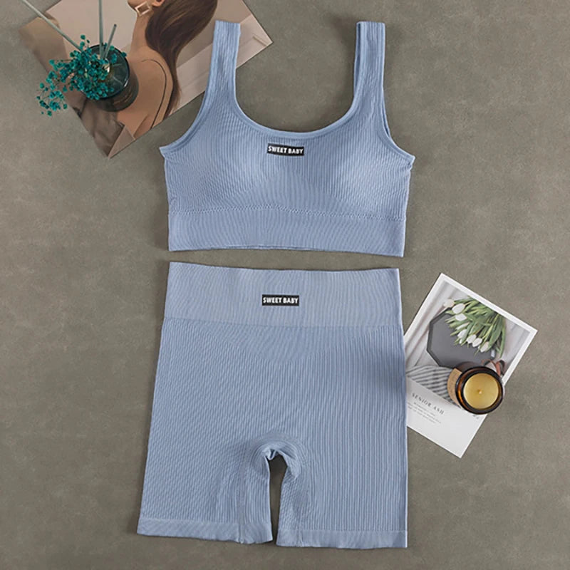 Conjunto de Yoga Feminino Sem Costura Fitness Roupa de Treino Sutiã Esportivo Legging Cintura Alta Sexy Decote V Profundo Roupa de Ginástica 2024 Novo Roupa Esportiva