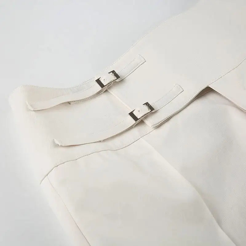 Calça Feminina Vintage Y2K Coreana Streetwear Cintura Baixa Reta Solta Bege Calça Casual Feminina Botões Básica Anos 2000