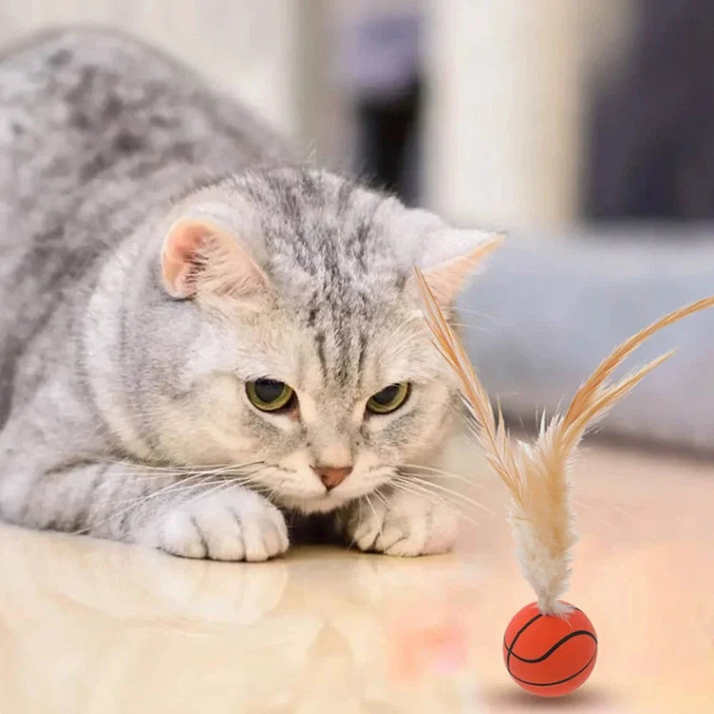 Bola interativa de auto-diversão para gatos, brinquedo de bola quicante com pena interna, bola de flutter para animais de estimação de alto rebote, acessórios para animais de estimação