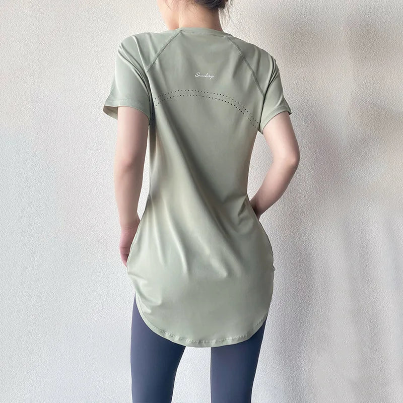 Sportswear Woman Gym 2026 Yoga Clothes Women T-Shirt Short Sleeve Quick Dry Fitness Top Breathable Slim Butt Cover Running Shirt