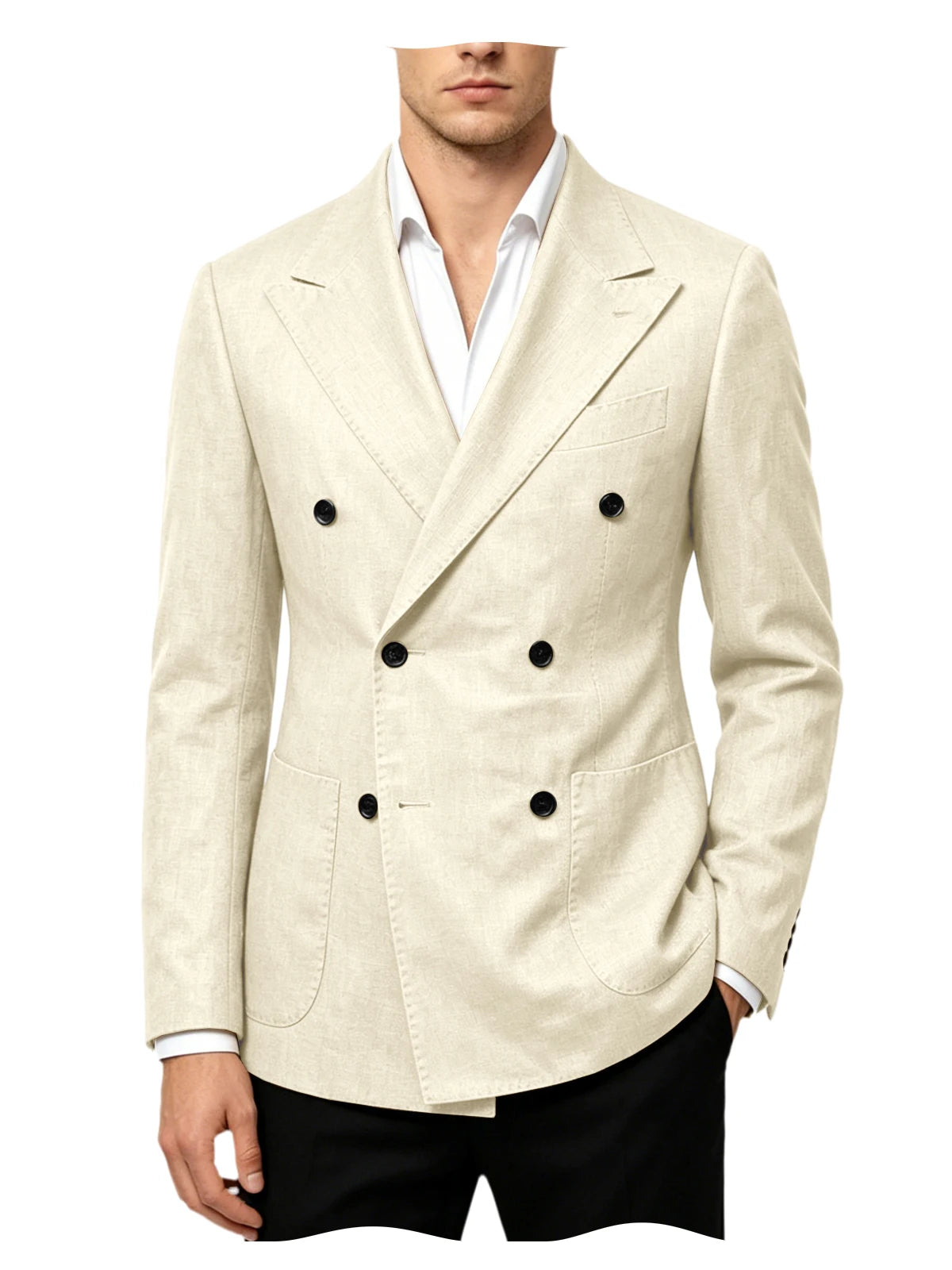 Blazer Masculino de Linho Transpassado Slim Fit Casaco de Terno Casual Negócios Jaqueta Formal para Casamento Noivo Smoking Primavera Verão