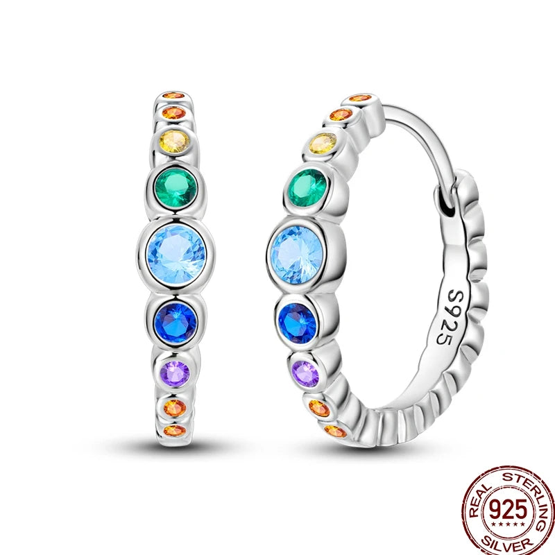 Earrings 925 Sterling Silver Colorful Shiny Zircon Earrings Temperament Charm Luxury Party Jewelry Gift Birthday Anniversary