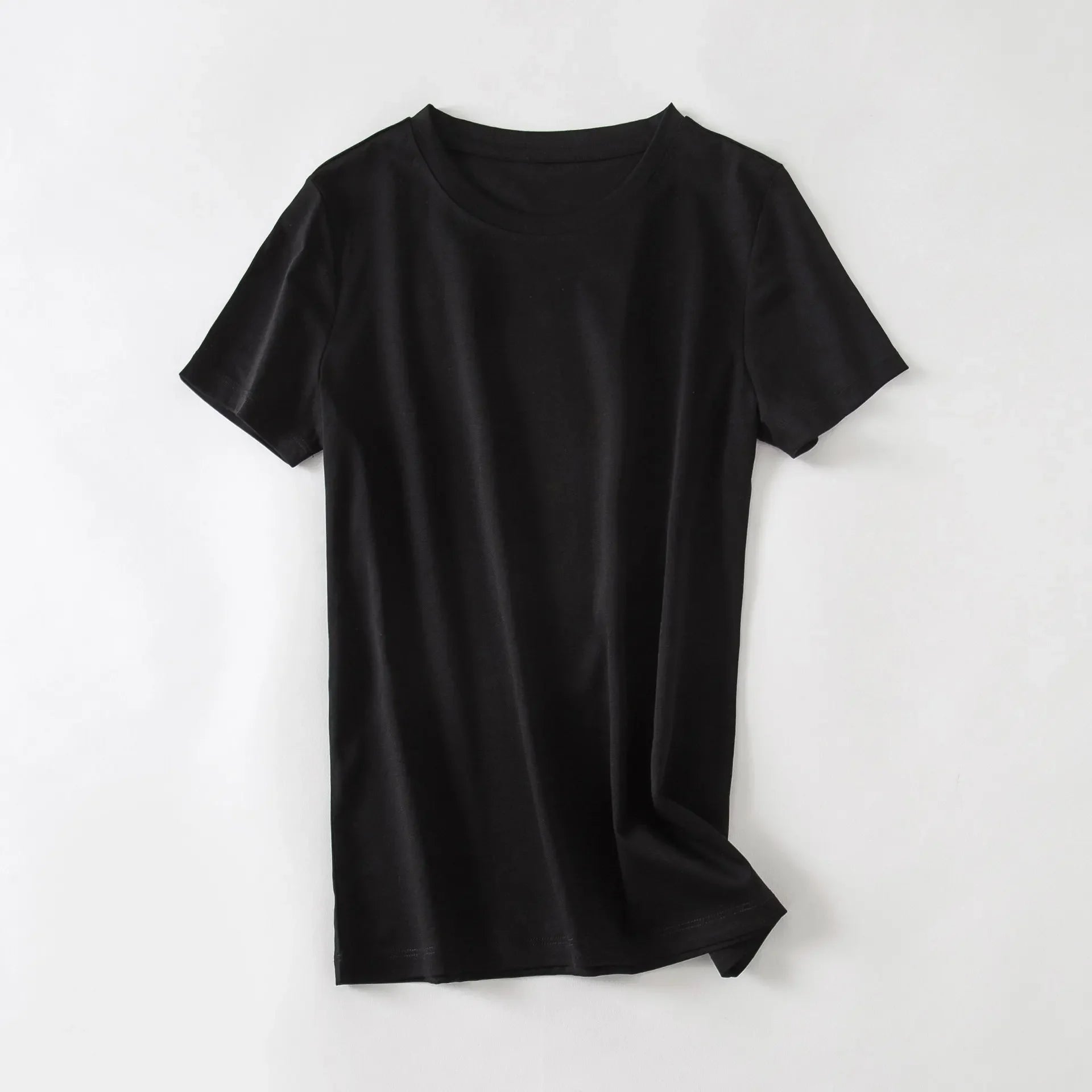 Camiseta Feminina Verão 2026 Gola V Manga Curta Algodão Casual Sólida Top Tees Solta Camisetas Básicas Camisas Femininas Tops Camisetas Femininas - verde escuro gola redonda P