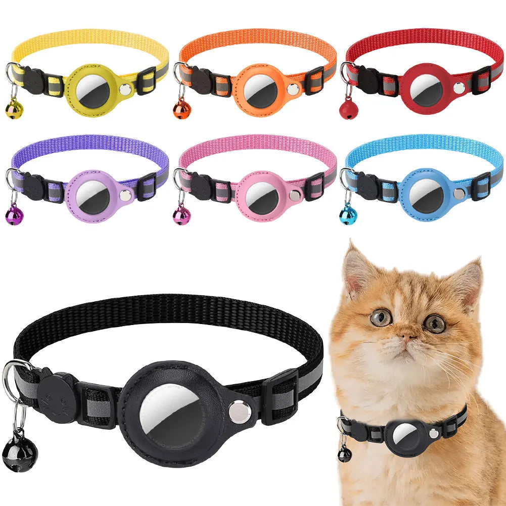 For Apple AirTag Cat Collar Reflective Pet Collar Safety Buckle Kitten Collar Adjustable for Cat Kitten