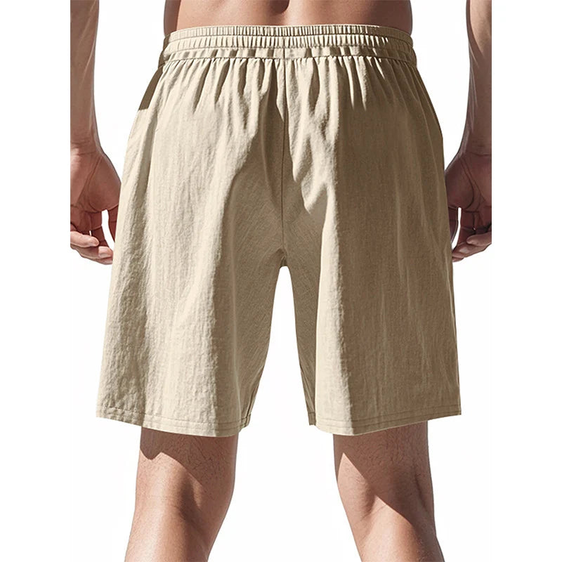 Novos Shorts Masculinos de Algodão e Linho Calças Masculinas de Verão Respiráveis Cor Sólida Calças de Linho Shorts de Praia Fitness Streetwear