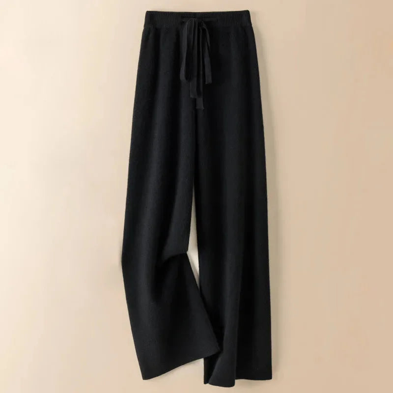 Calça Feminina de Malha Grossa Quente Casual Chique Básica Macia Elástica Cintura Alta Moda Coreana Calça Reta na Altura do Tornozelo Para Mulheres