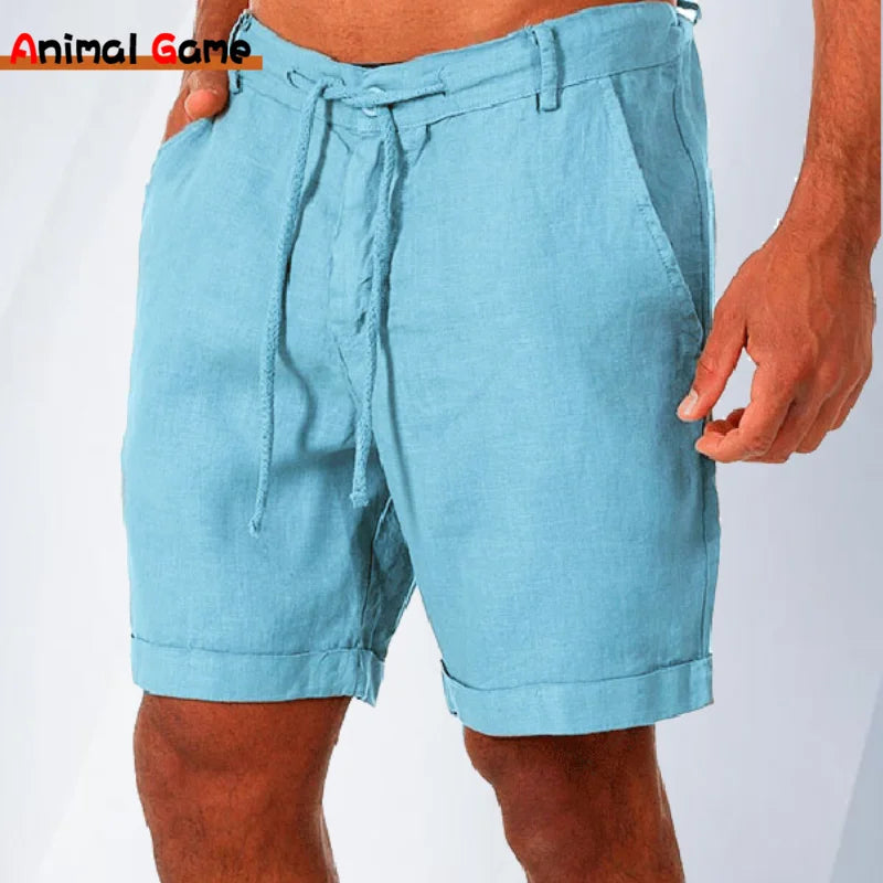 Moda Verão Masculina Shorts de Linho Masculino Shorts de Praia de Algodão Masculino Novo Selvagem Lazer Solto Sólido Shorts Cargo para Homens Shorts de Moletom
