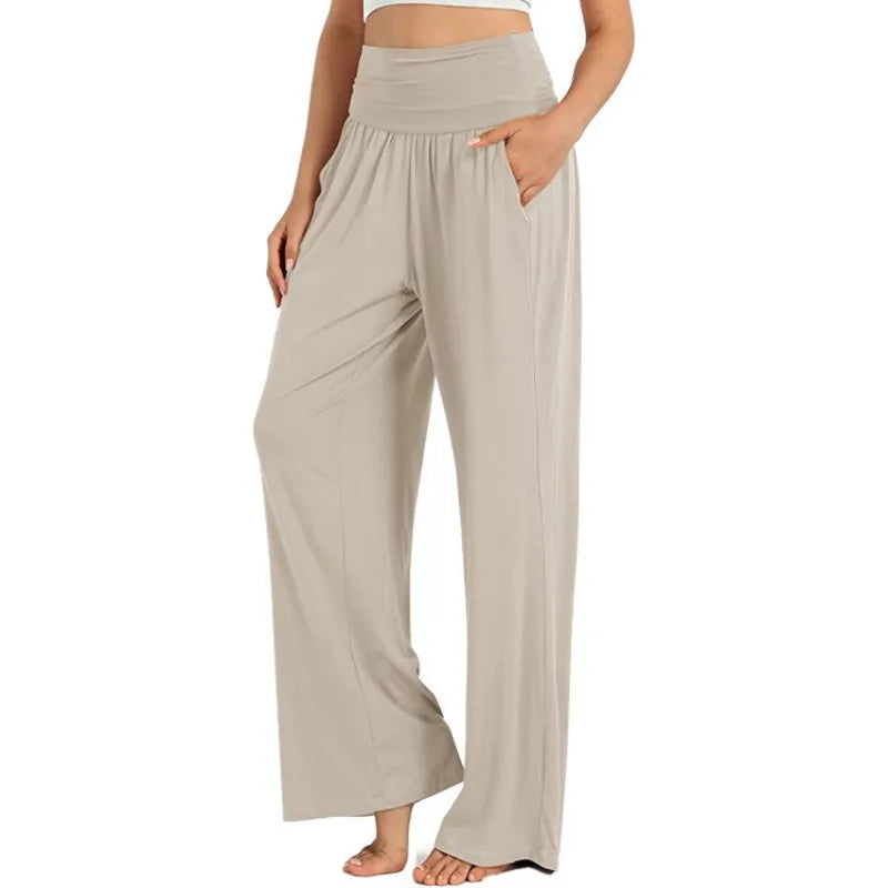 Women's High Waist Wide Leg Lounge Pants Casual Soft Yoga Trousers with Pockets