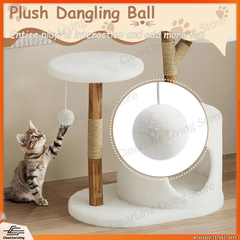 Multi-Level Cat Tree Tower with Cozy Bed Wicker Basket Condo Wooden Scratching Post Climbing Activity Center for Cats Indoor