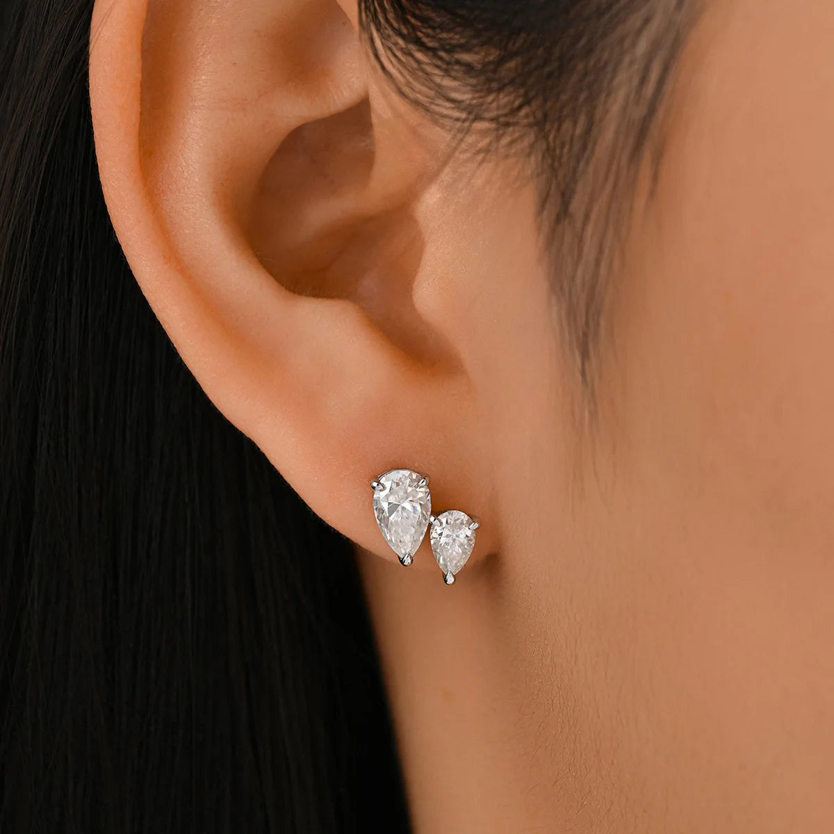 TFGLBU 3CT D VVS1 Pear Cut Moissanite Earring for Women Lab GRA Certified Grow Diamond Solid S925 Silver Ear Stud Fine Jewelry