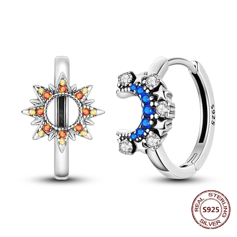 Star Moon Sun Hoop Earrings 925 Sterling Silver Original Star Shining Zircon Tassel Long Earrings For Women Luxury Jewelry Gift