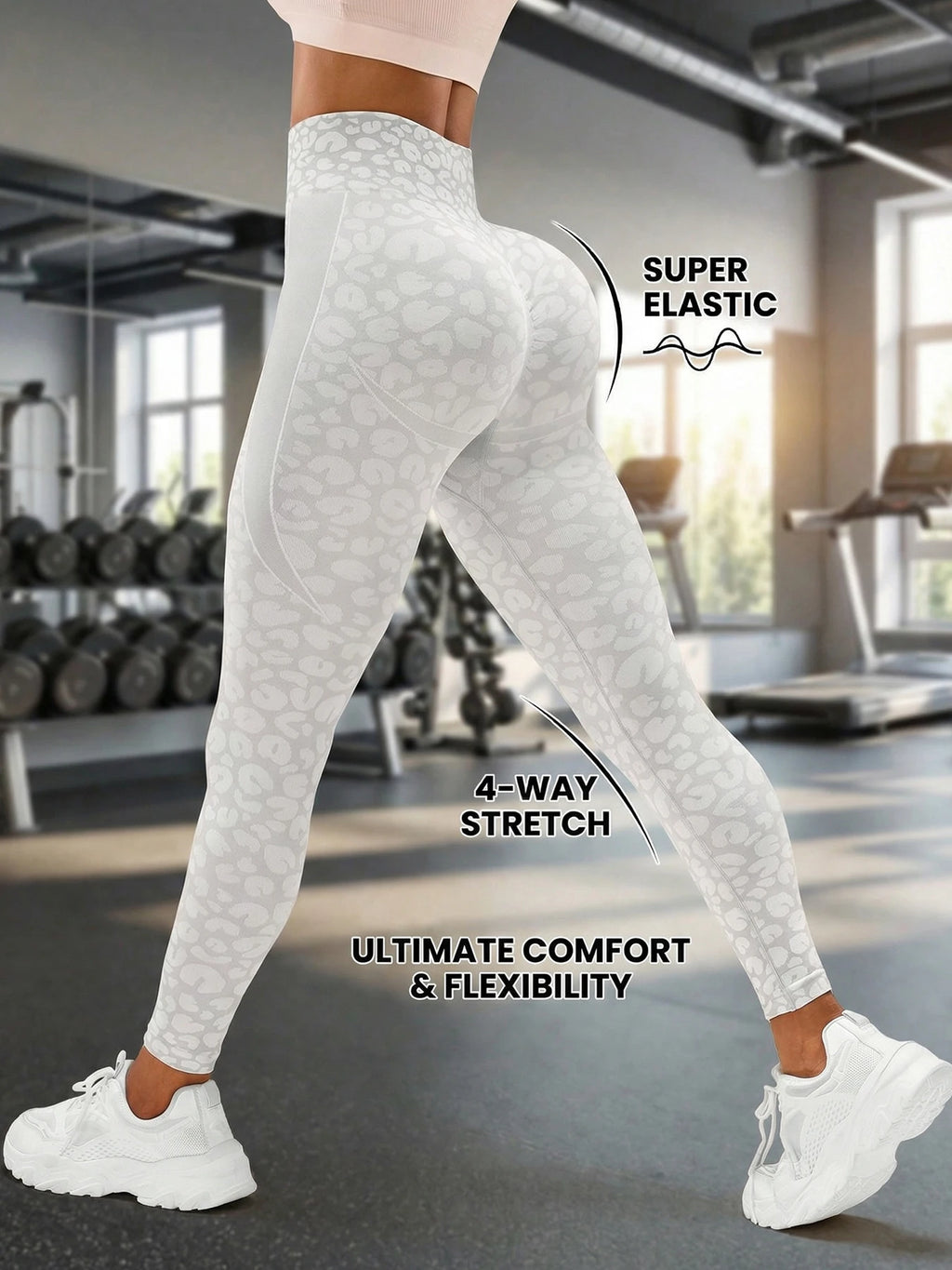 Women High Waist High Elasticity Seamless Sports Leggings With Jacquard Leopard Print Yoga Women Pants All Seasons Sports Pants