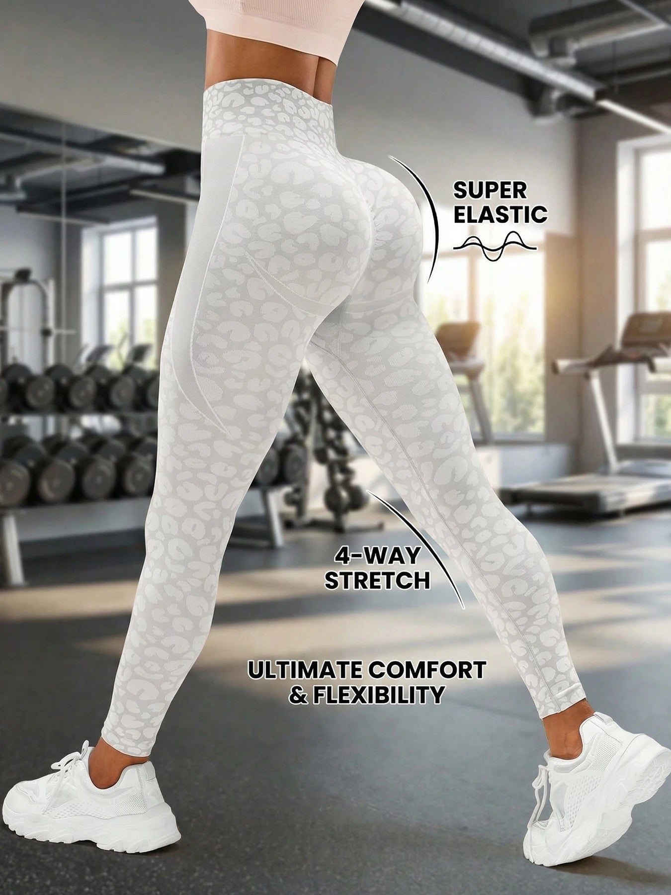 Women High Waist High Elasticity Seamless Sports Leggings With Jacquard Leopard Print Yoga Women Pants All Seasons Sports Pants