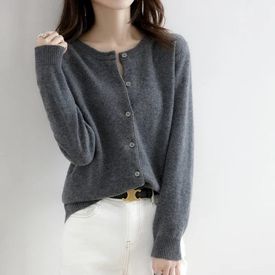 Off Season 38 Knitted Cardigan Womens Cashmere Short Round Neck Loose Outerwear Large Size Sweater Commute Style Korean Loos 1 - 3xl Wine red