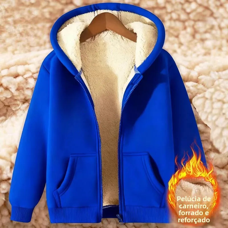 Cardigã Aberto de Veludo Cordeiro Engrossado Feminino com Zíper e Capuz Casaco Solto Inverno Moletom Moderno Quente Plus Size 1 - 2xl 67,5-77,5kg Laranja Quente