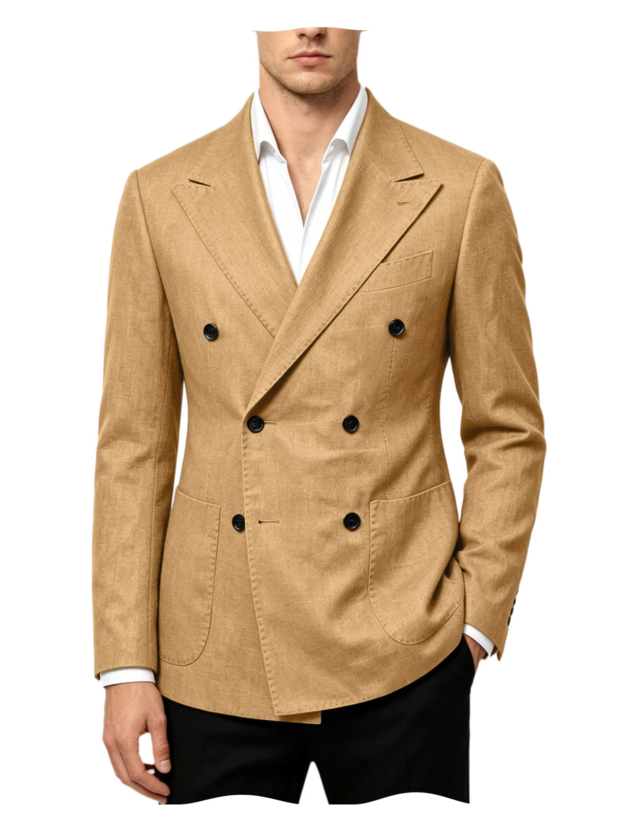 Blazer Masculino de Linho Transpassado Slim Fit Casaco de Terno Casual Negócios Jaqueta Formal para Casamento Noivo Smoking Primavera Verão