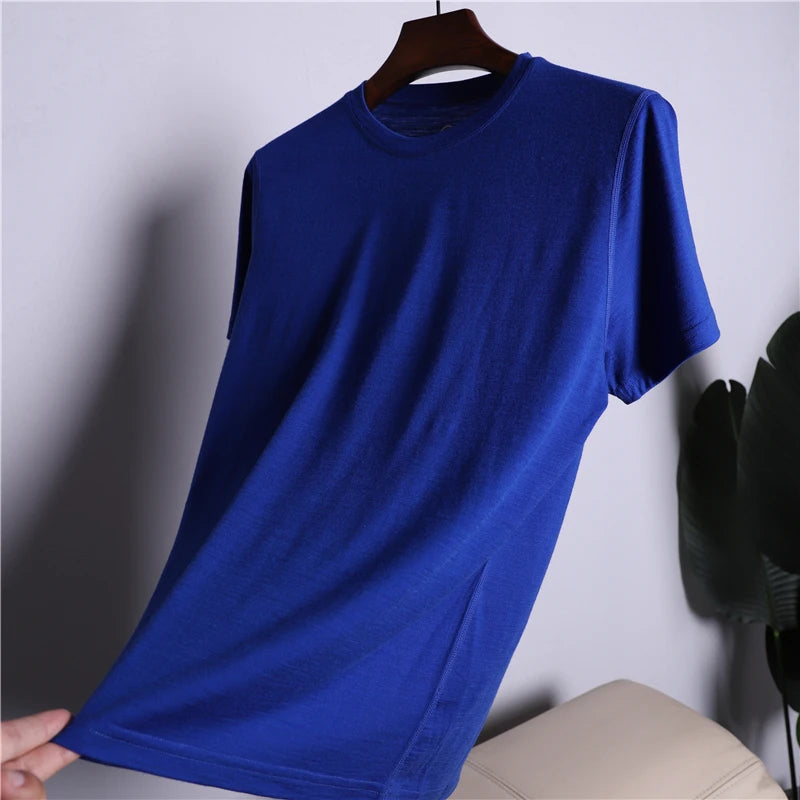 Camiseta Masculina de Lã Merino Solta Manga Curta para Corrida Ar Livre Fitness Secagem Rápida Respirável Fina de Verão Gola Redonda