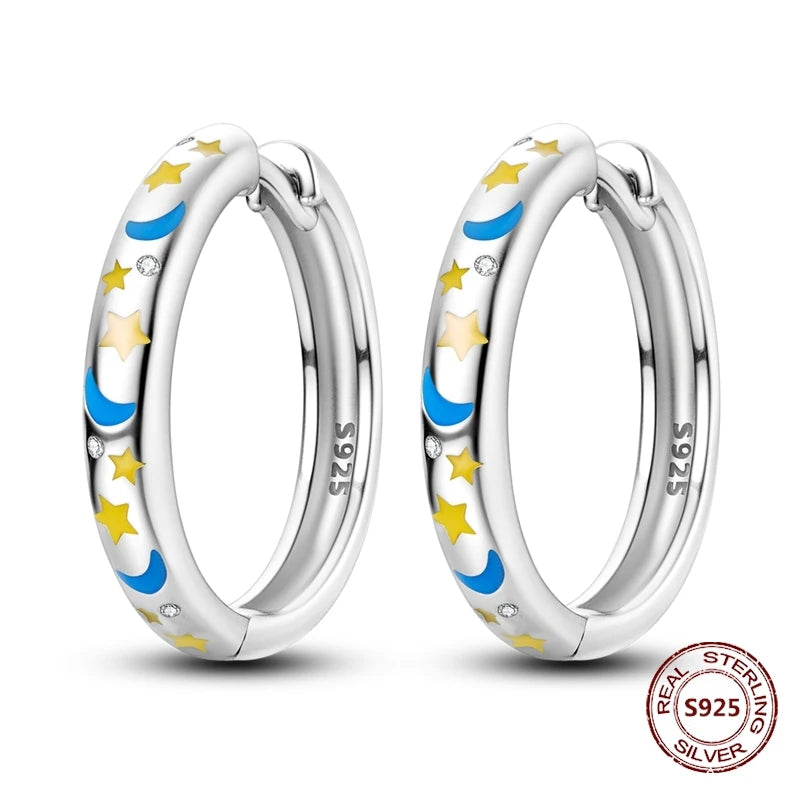 Star Moon Sun Hoop Earrings 925 Sterling Silver Original Star Shining Zircon Tassel Long Earrings For Women Luxury Jewelry Gift