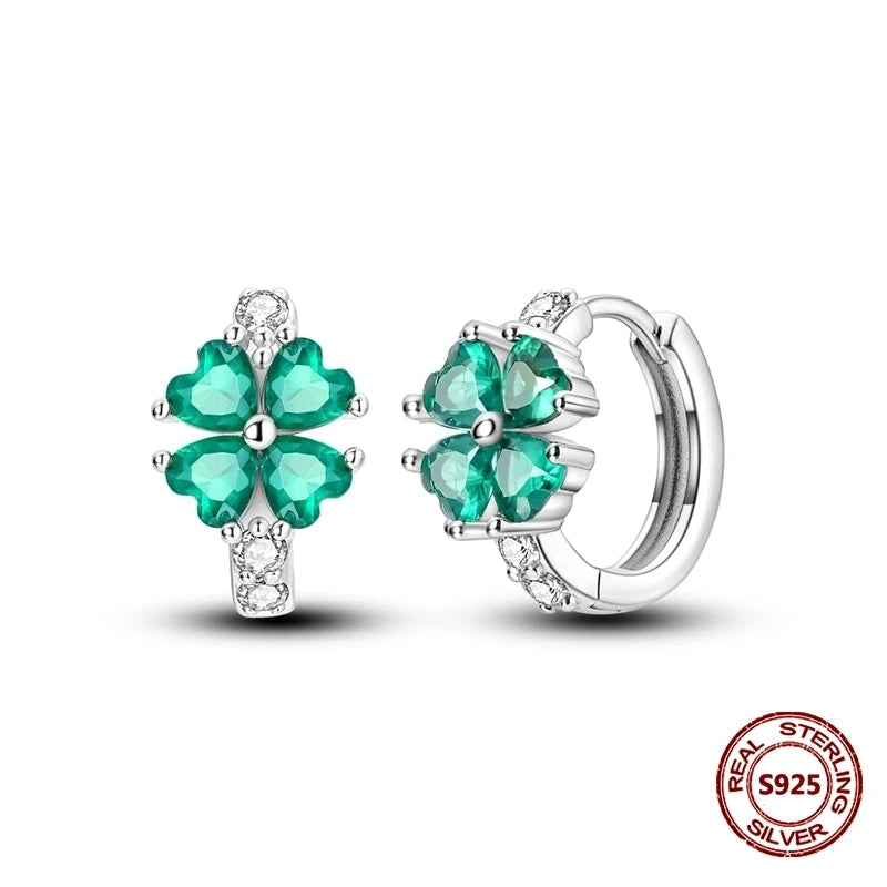 Lucky Clover Earrings 925 Silver Original Zircon Butterfly Dragonfly Chameleons Bee Flower Earrings For Women Jewelry Gift