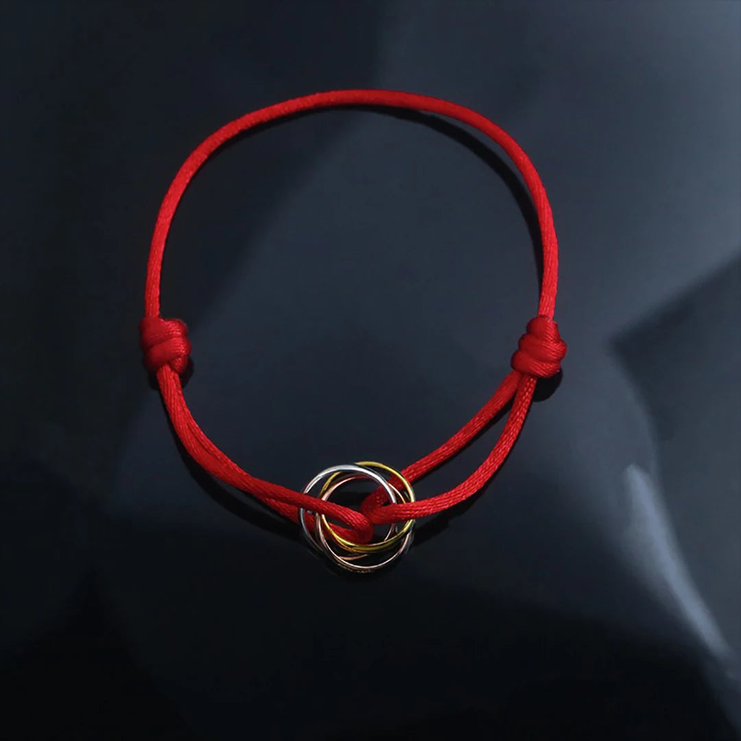 S925 Prata Esterlina material três anéis três cores casal pulseira da sorte. Joias de luxo francesa