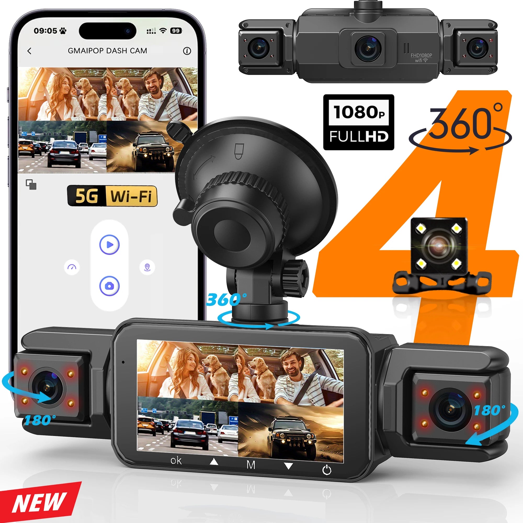 Dashcam for cars - 4 Channel - Black Box WiFi
