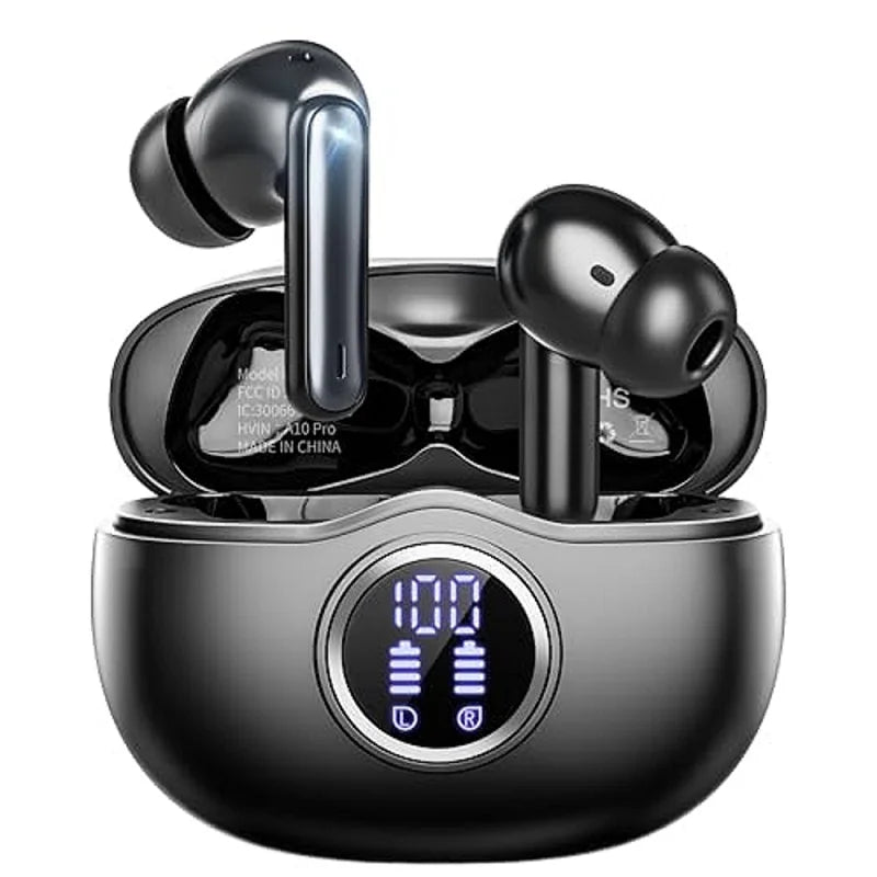 Fones de ouvido Bluetooth 5.3 com 50H de reprodução, display LED, fones de ouvido sem fio, cancelamento de ruído ENC, estéreo HiFi, IPX7 à prova d'água, fones de ouvido esportivos