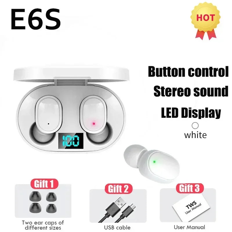 Os fones de ouvido Bluetooth E6STWS são fones de ouvido musicais Bluetooth sem fio e com cancelamento de ruído adequados para Android e iOS.