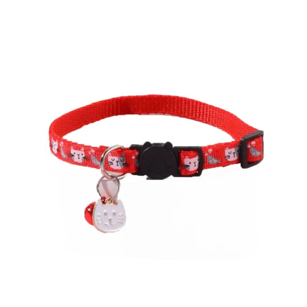 Coleira Ajustável para Gato com Fivela de Segurança de Liberação Rápida Antiasfixia para Filhotes, com Pingente de Rosto de Gato, Sino e Estampa de Gato