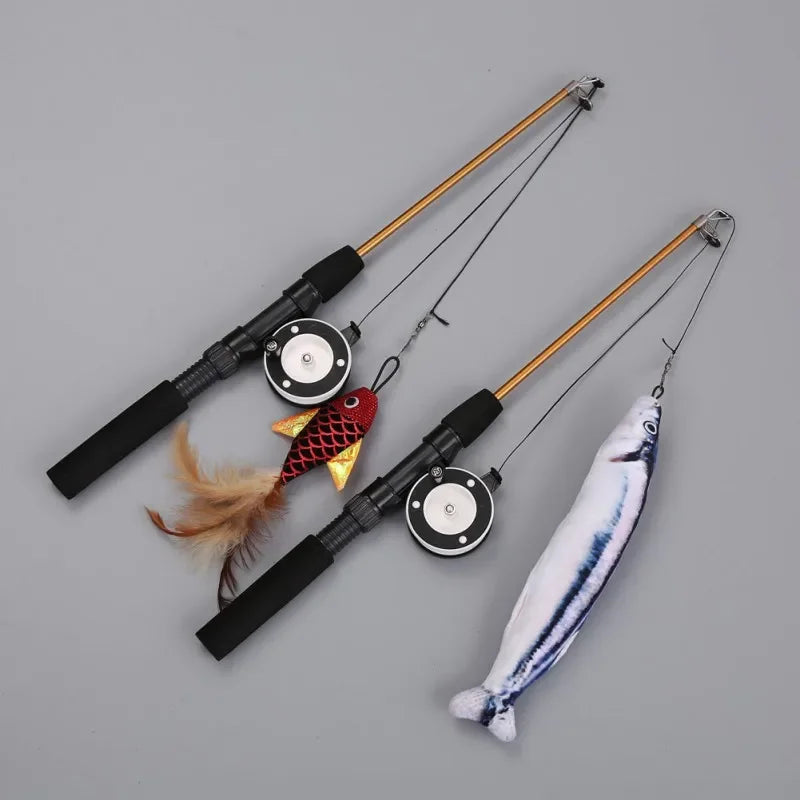 Cat Rods Retractable Cat Toy Fish Type Telescopic Feathers Funny Cat Stick Toys Pet Toy for Kitten Simulation Fishing Rod