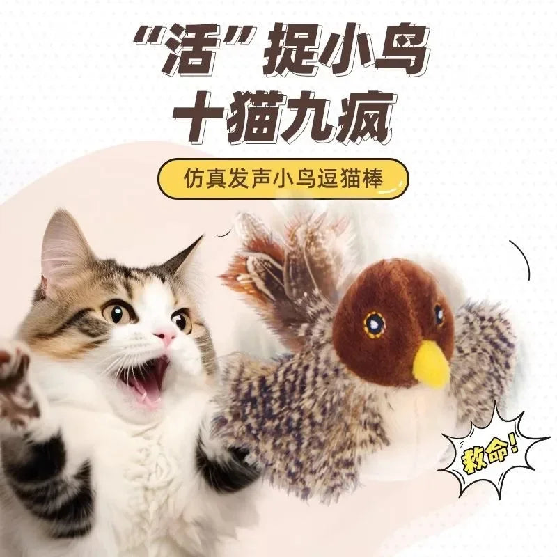 Brinquedos Interativos Laváveis para Gatos, Pássaro Voador de Pelúcia, Brinquedo com Chiado para Gatos, Brinquedo de Pardal com Catnip, Pássaro de Simulação com Canto Vívido, Interativo