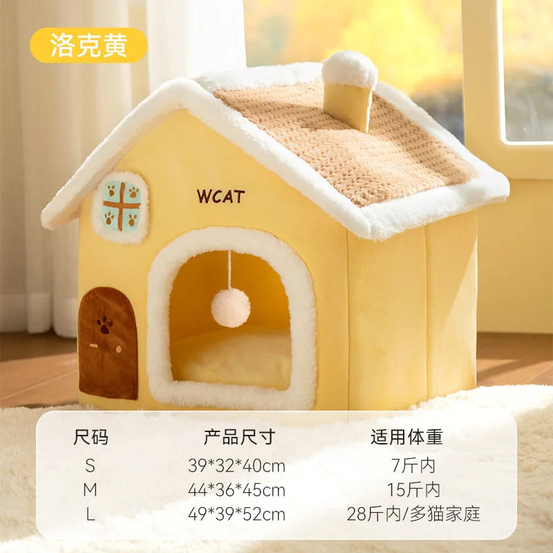Thickened Enclosed Winter Warm  Villa Detachable Washable Pet Dog Bed  House Small  Shape Bed Home Comforter Pad
