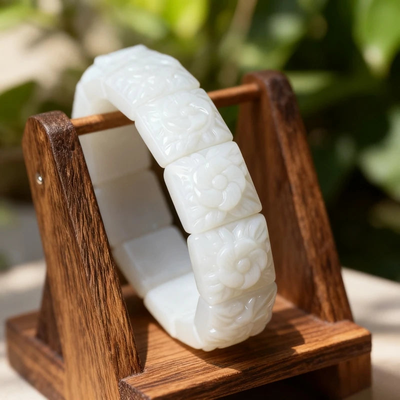 Real Jade Flower Bracelet Bangle Designer Vintage Natural Jewelry Gifts for Women Talismans Charm Luxury Accessories Amulet